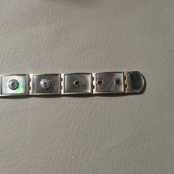 Hendi Bendal Hinge Belt Buckle Bracelet MOP Signature Logo Gold Tone Rhinestone - Picture 9 of 16